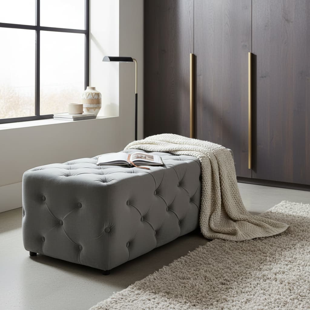 Luna Grey Velvet Bench