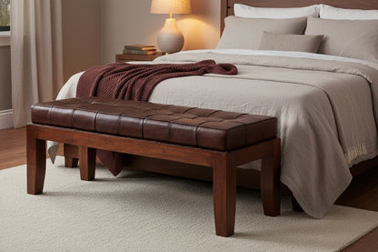 Andes Antique Brown Leather Bench