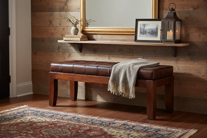 Andes Antique Brown Leather Bench