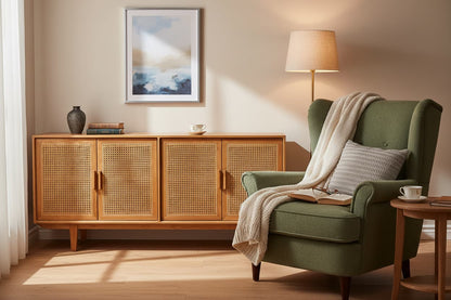 Bordeaux Rattan and Oak Wood 4 Door Sideboard