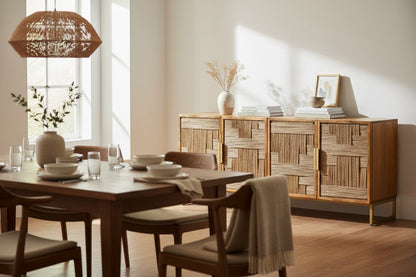 Teoman Mango Wood Paper Rope Detail Four Door Sideboard