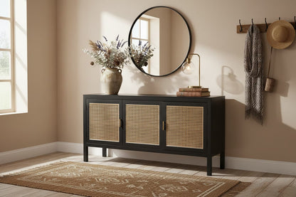 Via Black Sideboard with 3 Rattan Doors