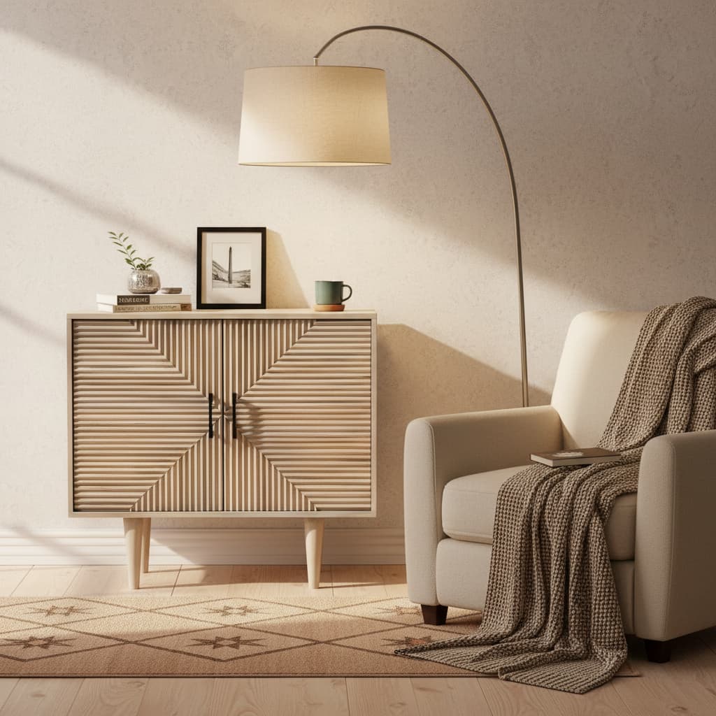 Bengal Two Door Greywash Carved Mango Wood Sideboard