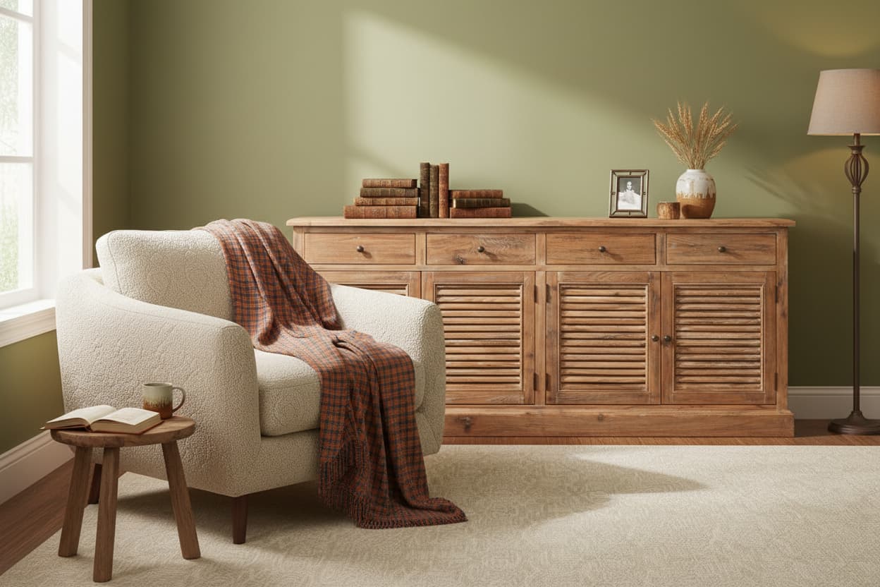 Bordeaux Oak Wood Sideboard with Whitewash Finish