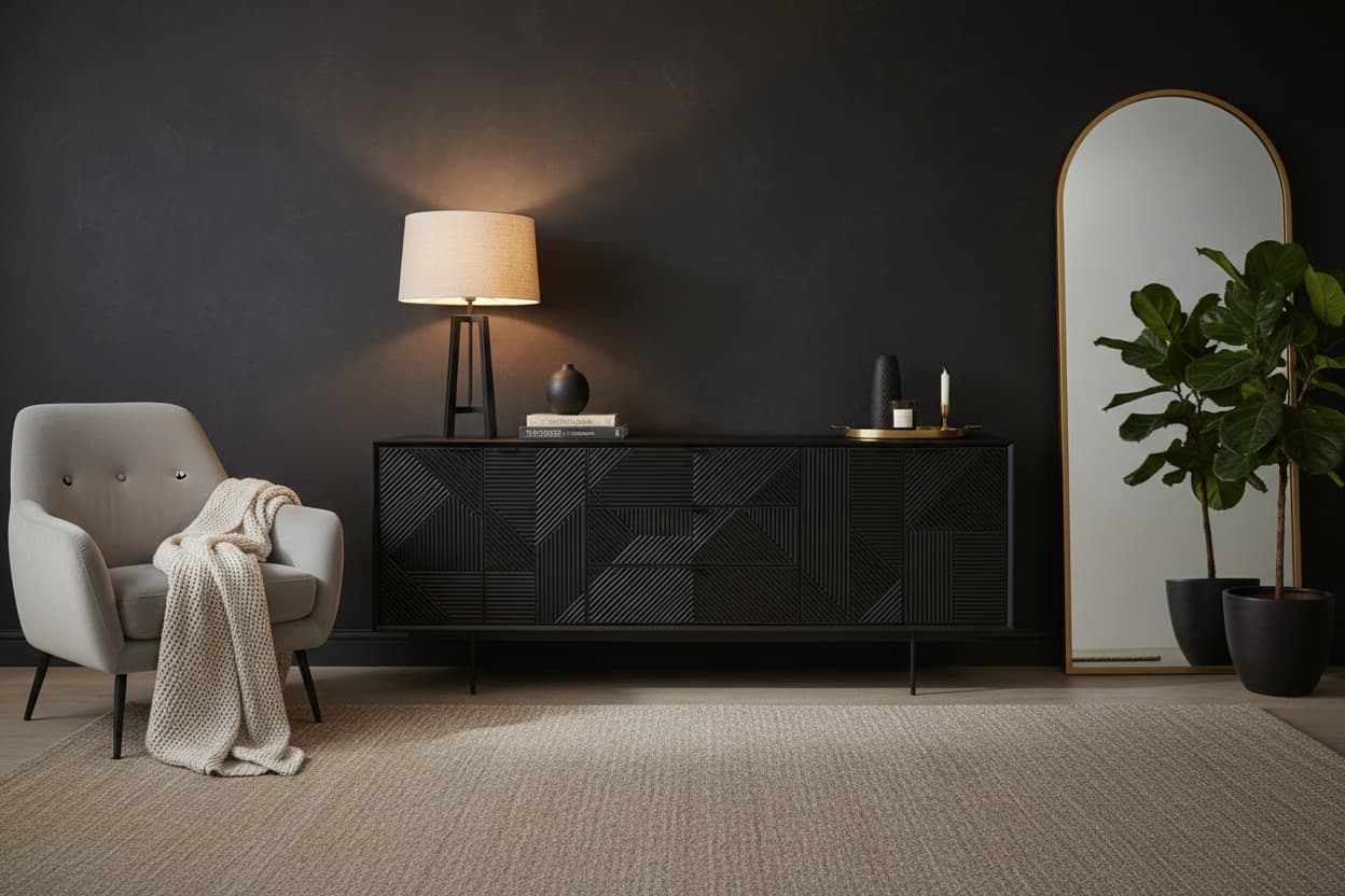 Tulum Black Finish Sideboard with 4 Doors and 3 Drawers