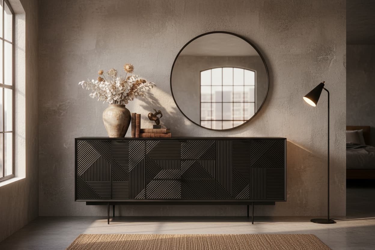 Tulum Black Finish Sideboard with 4 Doors and 3 Drawers