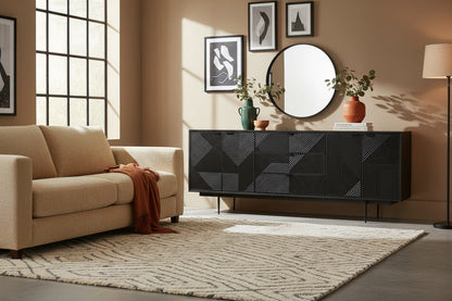 Tulum Black Finish Sideboard with 4 Doors and 3 Drawers