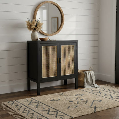 Via Black Sideboard with Two Rattan Doors