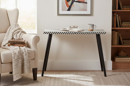 Indie Black and White Bone Inlay Console Table with Metal Legs