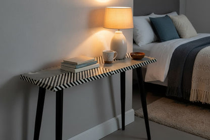 Indie Black and White Bone Inlay Console Table with Metal Legs