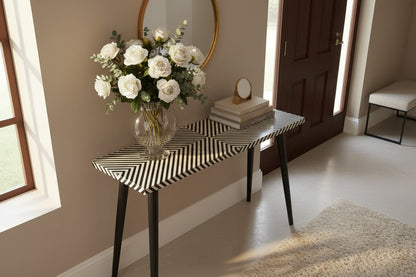 Indie Black and White Bone Inlay Console Table with Metal Legs