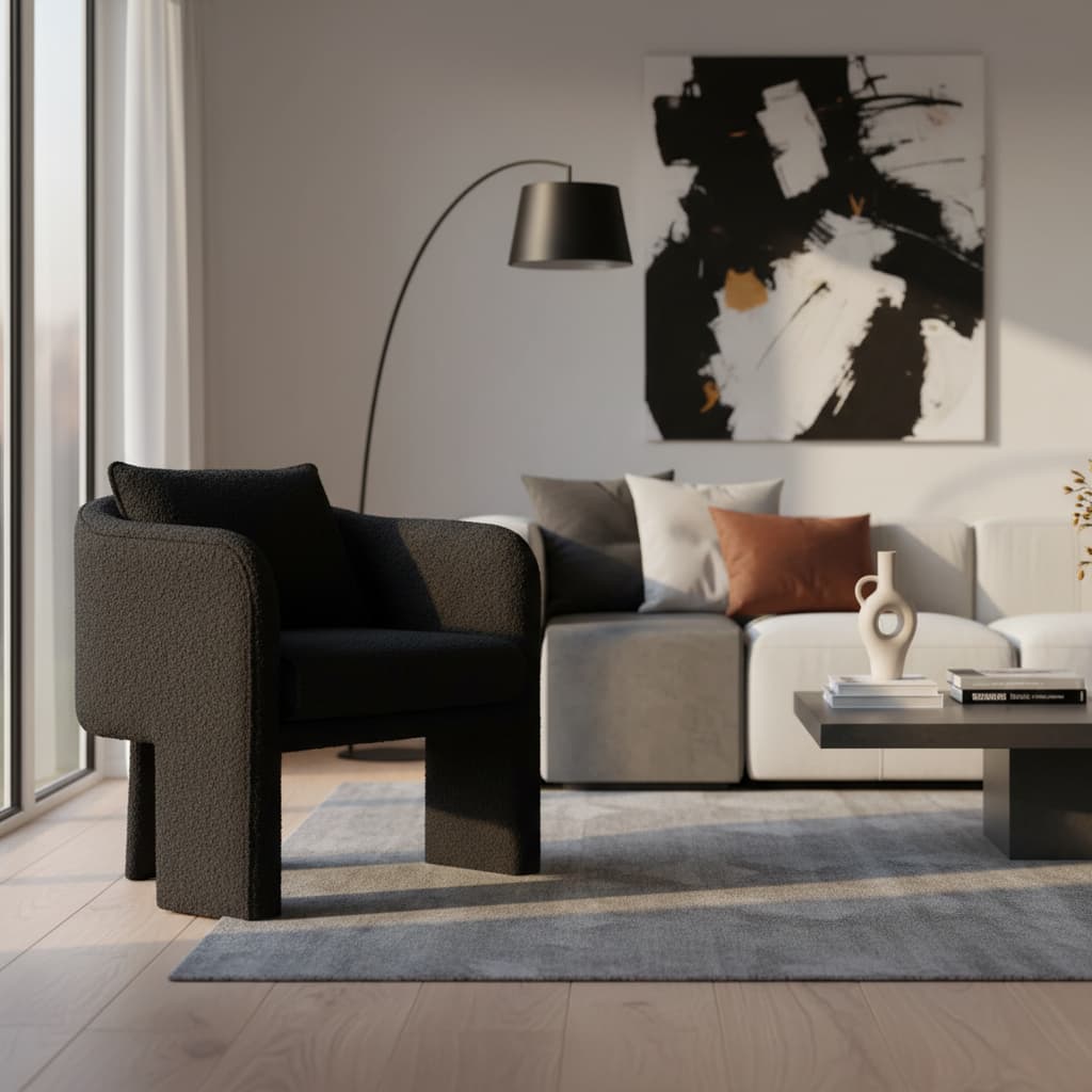 Nimbus Black Boucle Curved Armchair