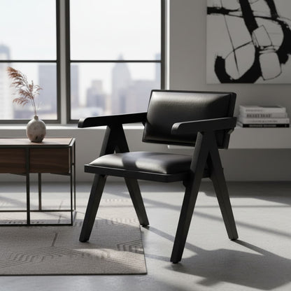 Dakota Black Leather Armchair With Wood Frame