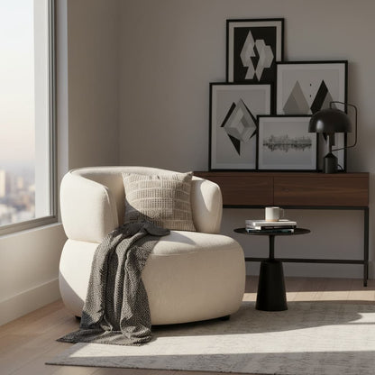 Ophelia Ivory Chenille Curved Chair