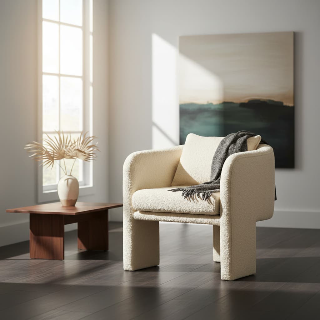 Nimbus Ivory Boucle Curved Armchair