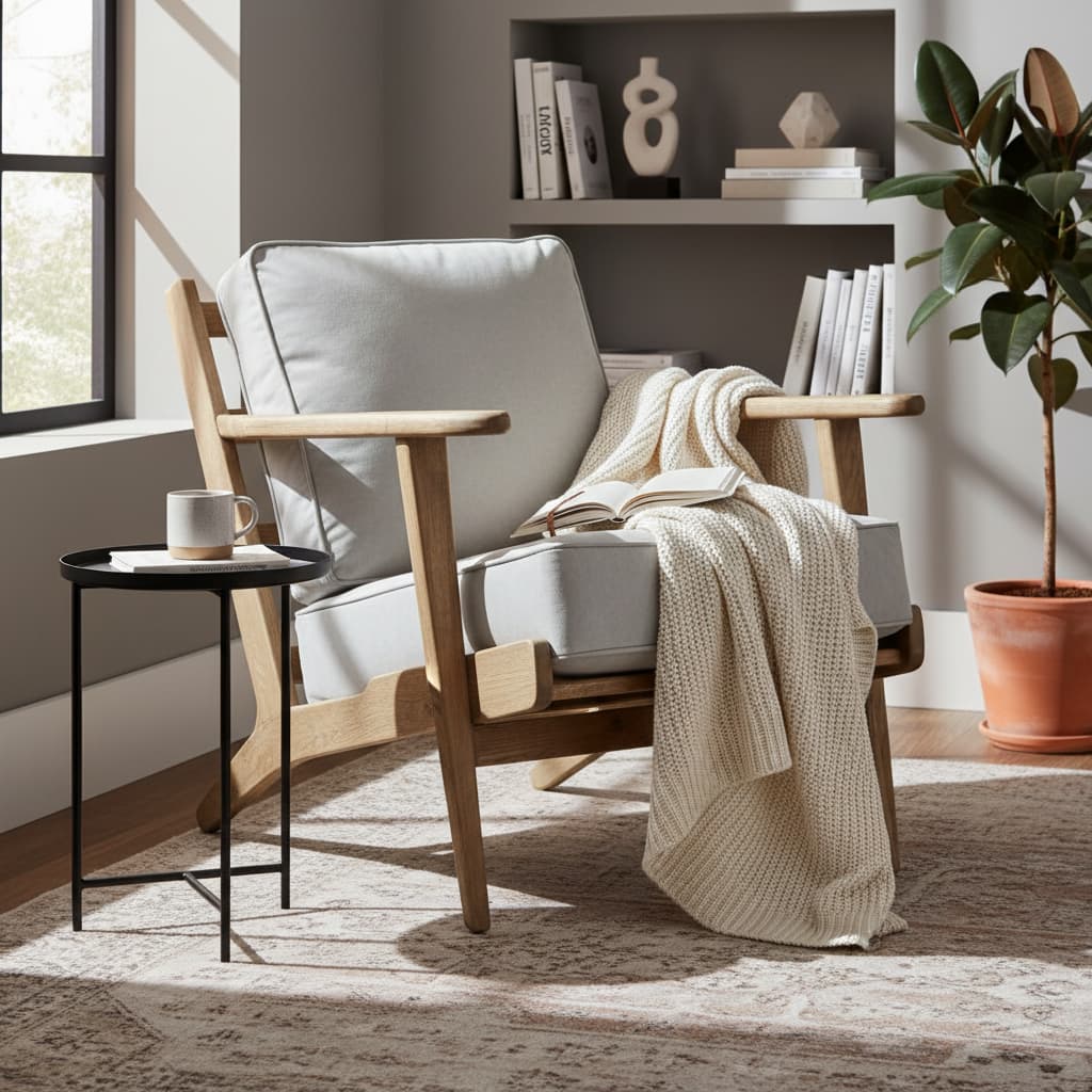 Troy Grey Linen Oak Frame Armchair