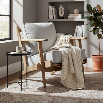 Troy Grey Linen Oak Frame Armchair
