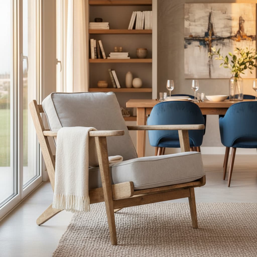 Troy Grey Linen Oak Frame Armchair