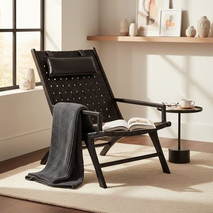 Sumatra Black Leather Woven Chair