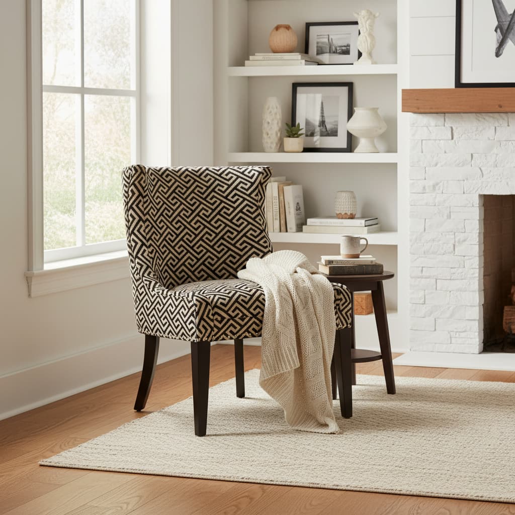 Mayfair Greek Key Design Wingback Lounge Chair