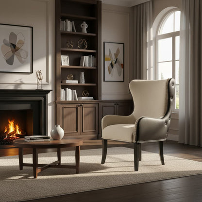 Didim Natural Fabric Chair with Black Leather Effect Back