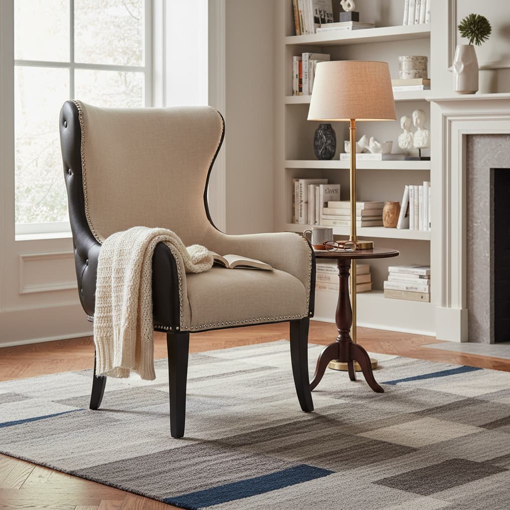 Didim Natural Fabric Chair with Black Leather Effect Back