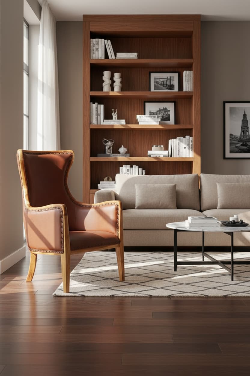 Sumatra Brown Cow Leather and Teak Wood Frame Chair