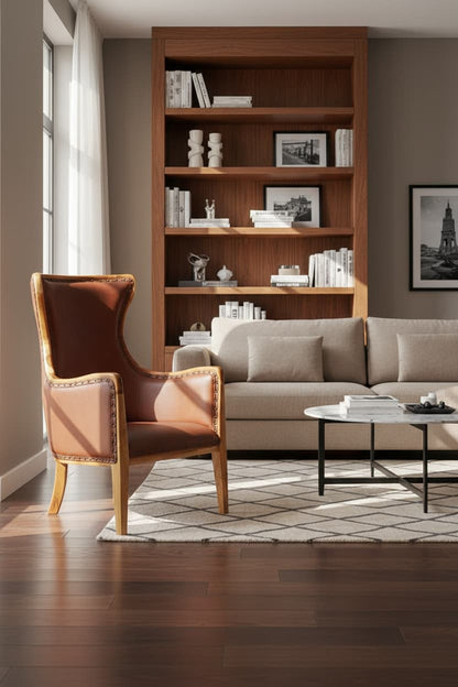 Sumatra Brown Cow Leather and Teak Wood Frame Chair