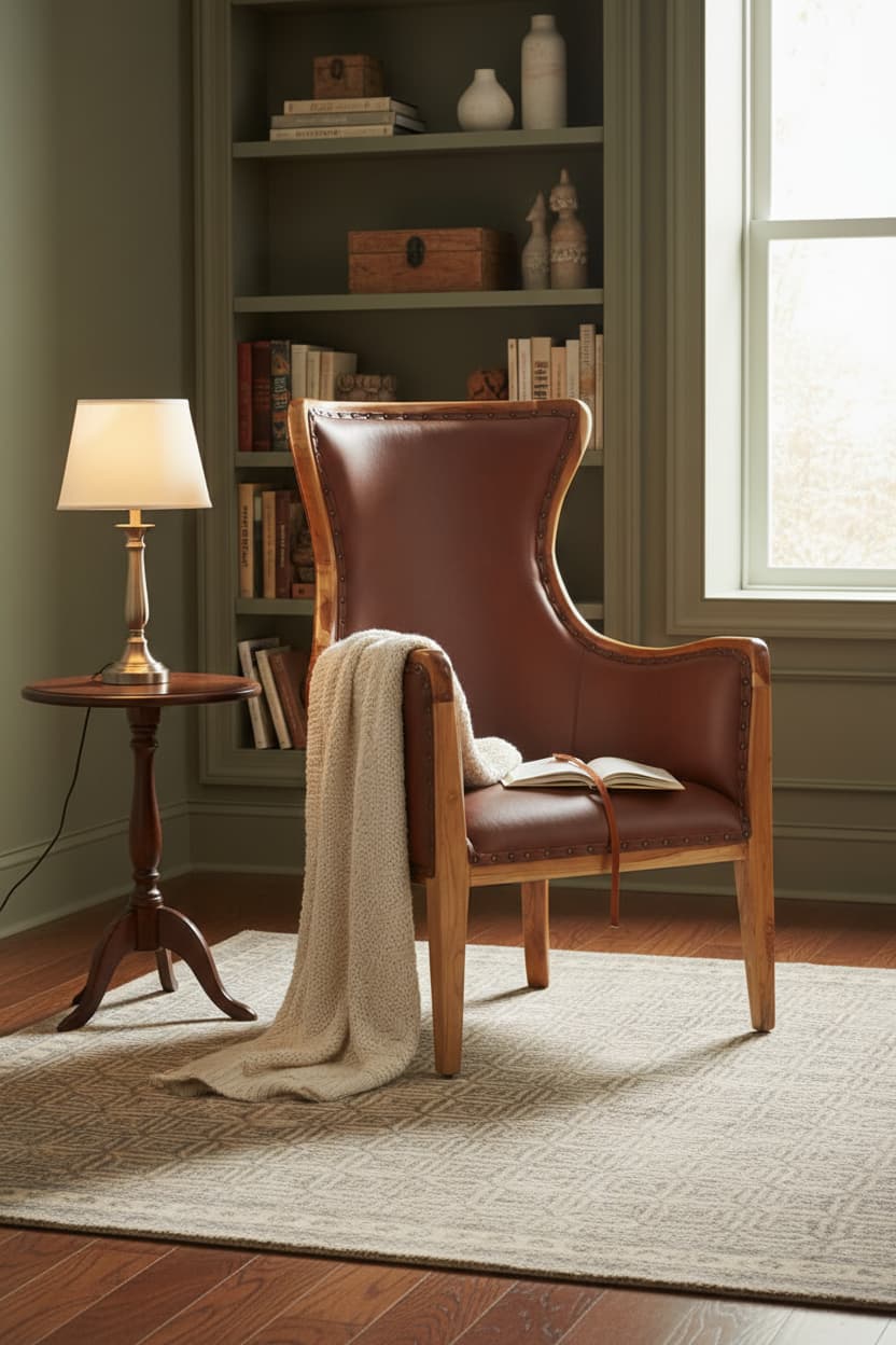 Sumatra Brown Cow Leather and Teak Wood Frame Chair
