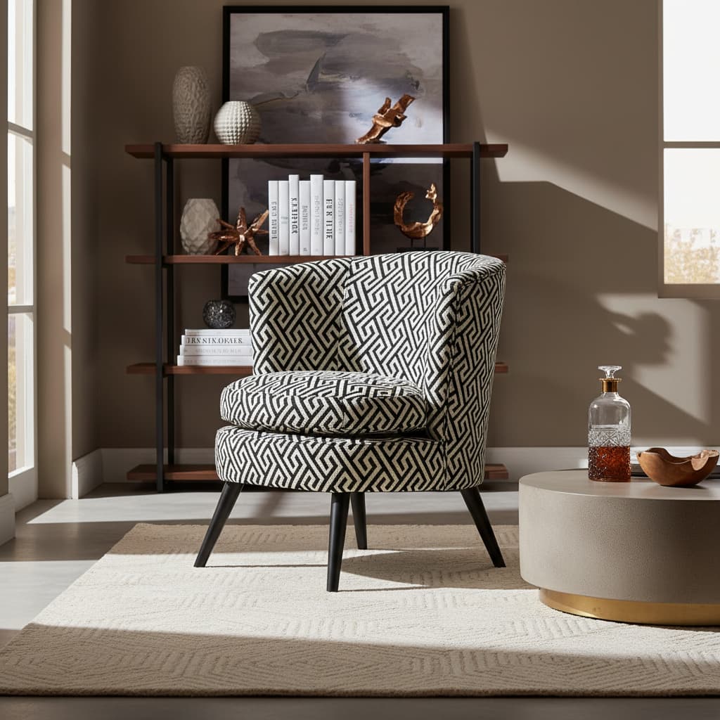Mayfair Black And White Greek Key Round Armchair