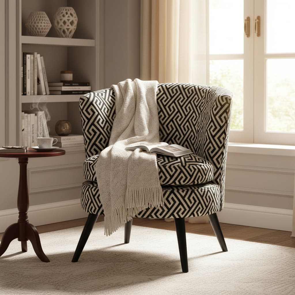 Mayfair Black And White Greek Key Round Armchair