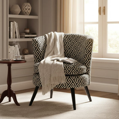 Mayfair Black And White Greek Key Round Armchair