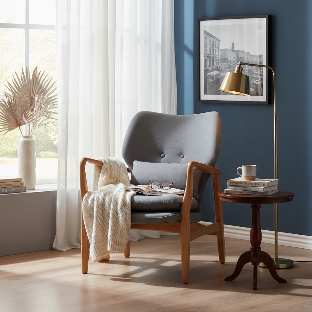 Nordic Grey Chair With Birchwood Frame