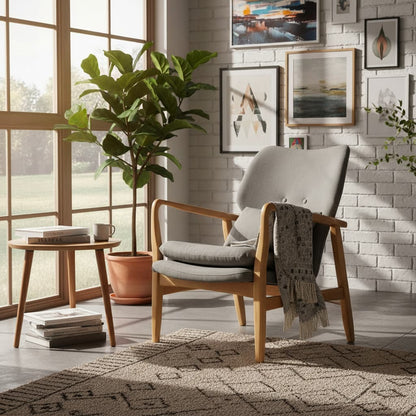 Nordic Grey Chair With Birchwood Frame