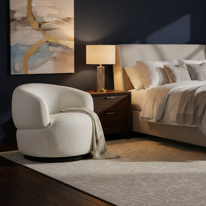 Outline Textured Cream Curved Swivel Chair