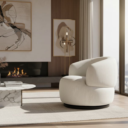 Outline Textured Cream Curved Swivel Chair