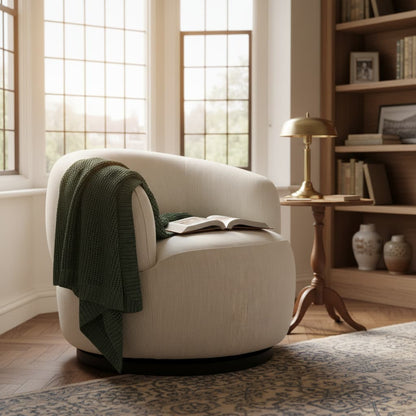 Outline Textured Cream Curved Swivel Chair