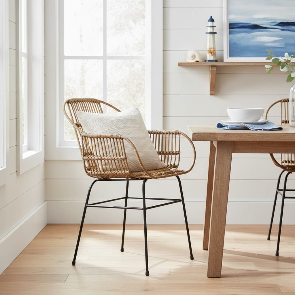 Borneo Natural Rattan With Black Metal Armchair
