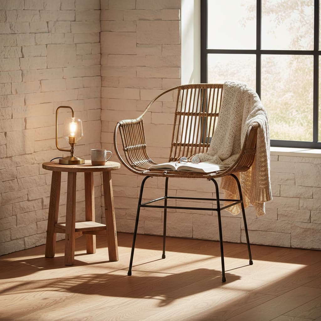 Borneo Natural Rattan With Black Metal Armchair