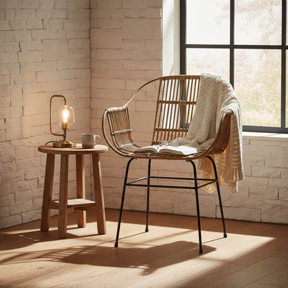 Borneo Natural Rattan With Black Metal Armchair