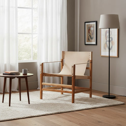 Sumatra Cream Leather and Teak Wood Chair