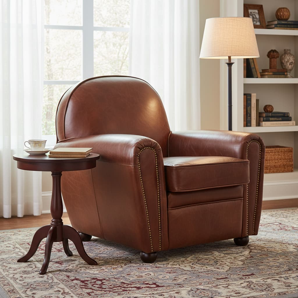 Noble Brown Leather Classic Armchair