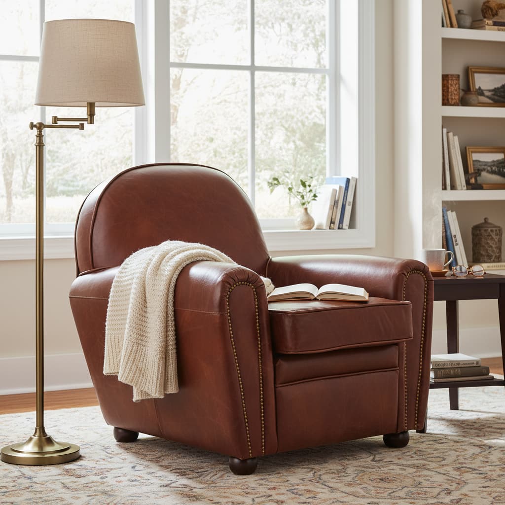Noble Brown Leather Classic Armchair