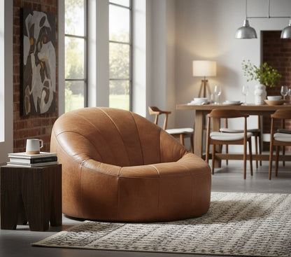 Loft Light Brown Leather Curved Chair