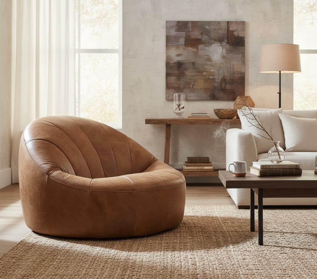 Loft Light Brown Leather Curved Chair