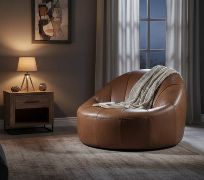 Loft Light Brown Leather Curved Chair