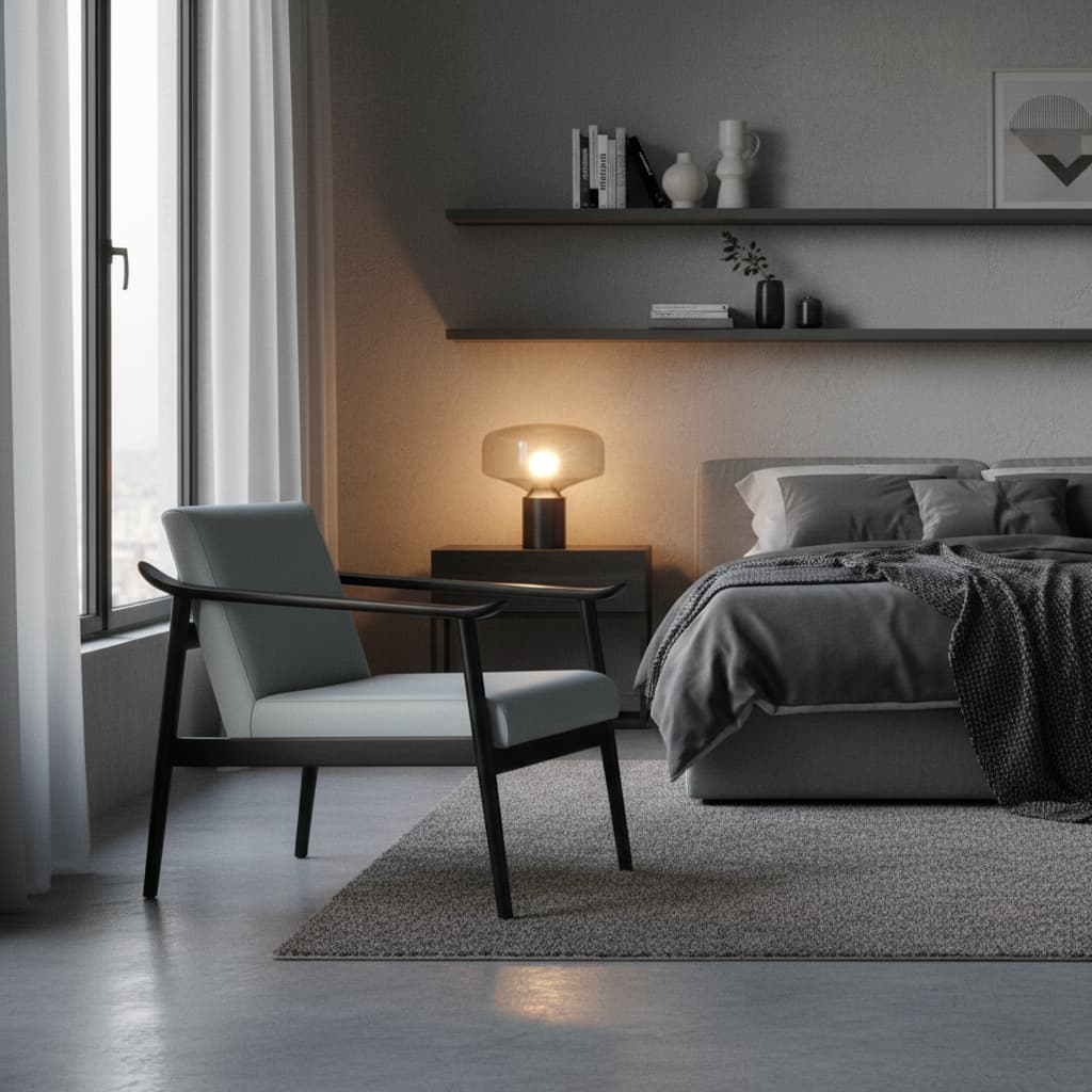 Sumatra Grey Leather Chair with Black Teak Wood Frame