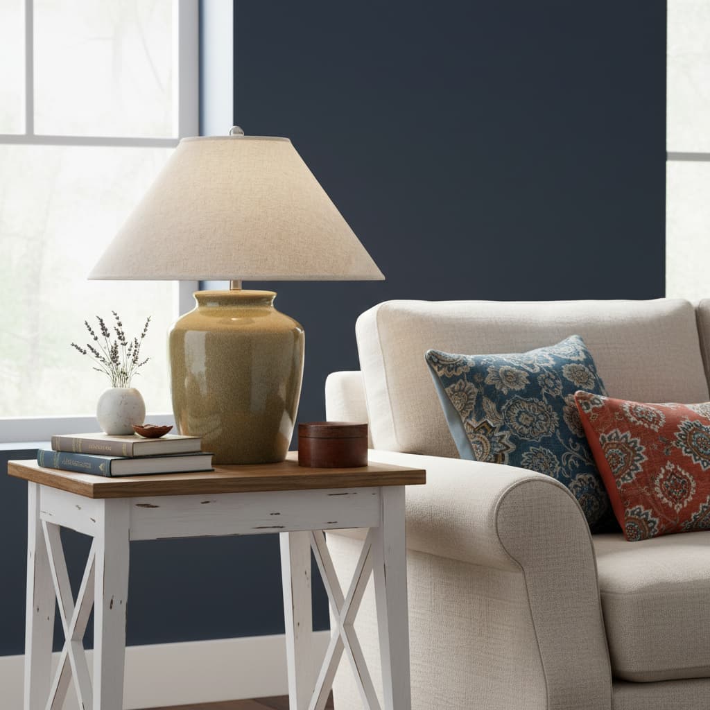 Mottura Ceramic Table Lamp With Edged Linen Shade