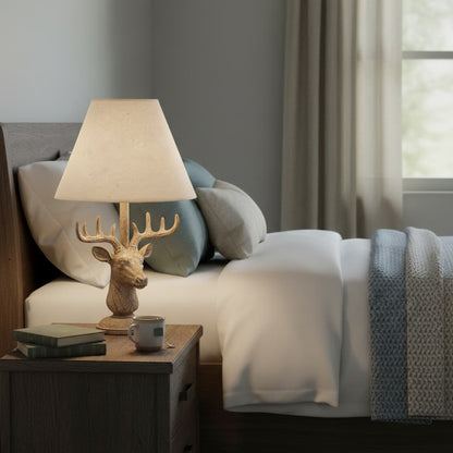 Stonewashed Stag Head Table Lamp With Linen Shade