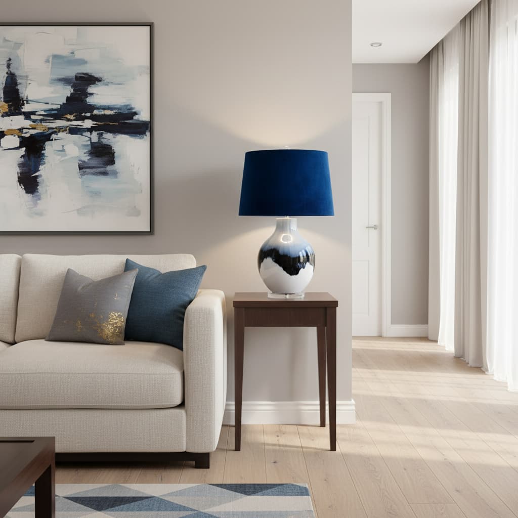 Ice Shadows Table Lamp With Navy Blue Lampshade